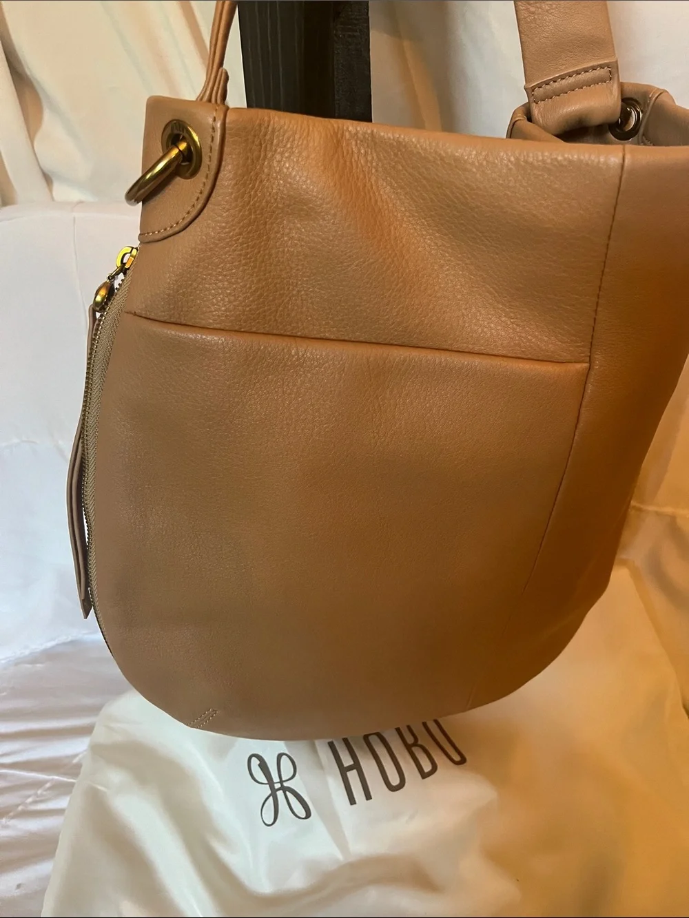 HOBO Cognac Pebbled Leather Hobo Shoulder Bag